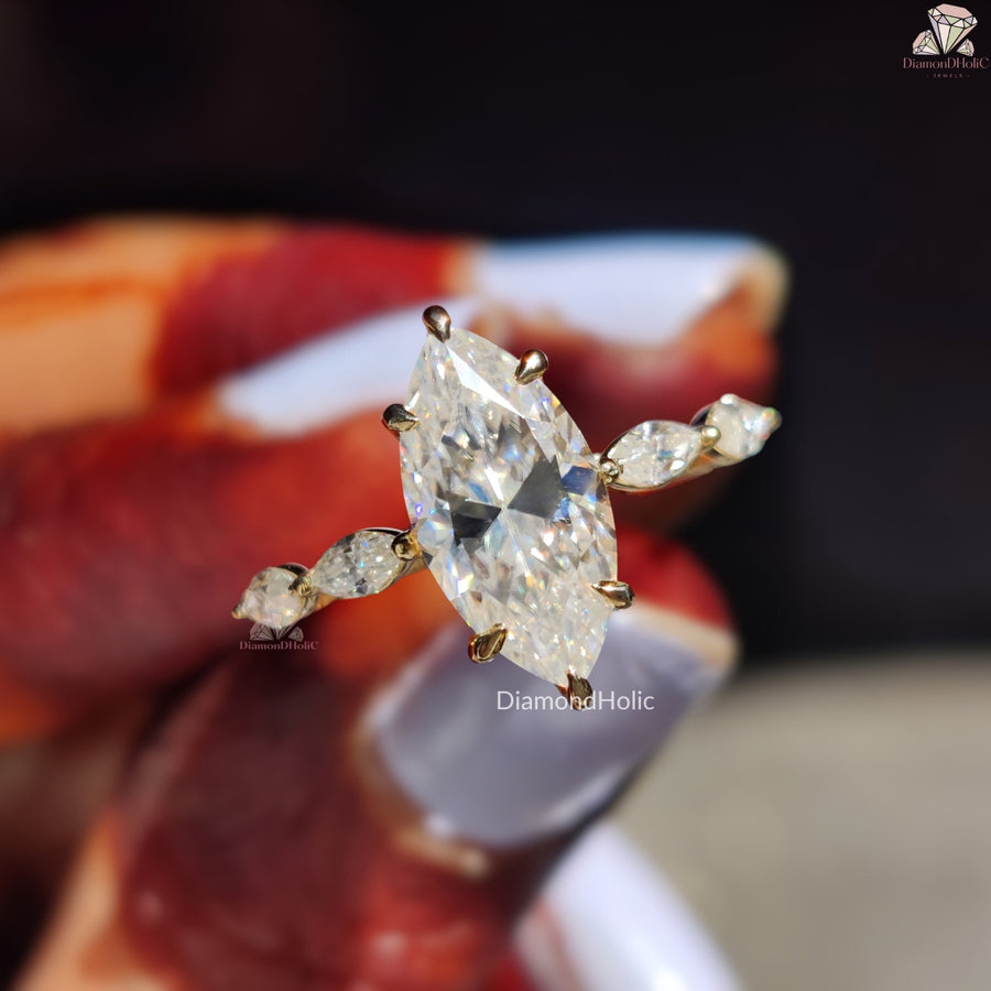 Hidden Halo Marquise Cut Moissanite Engagement Ring