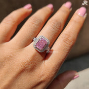 Pink Radiant Cut CZ Stone Halo Ring, Color Stone Engagement Ring