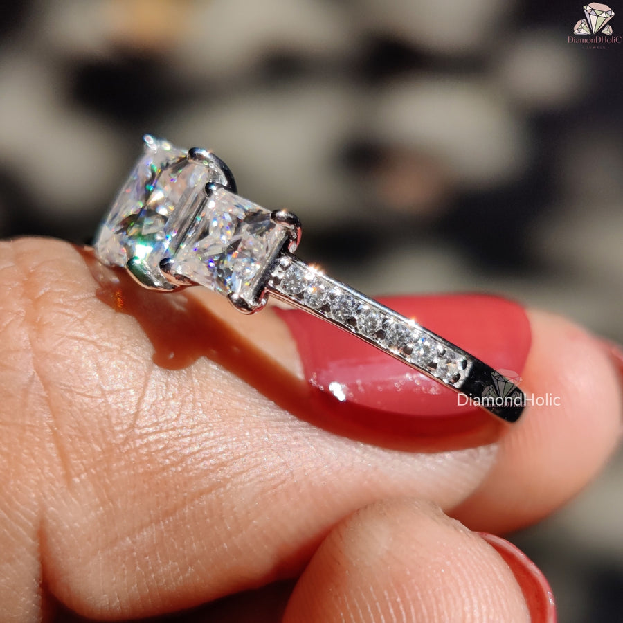 Unique Princess Cut Moissanite Ring