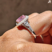 Pink Radiant Cut CZ Stone Halo Ring, Color Stone Engagement Ring