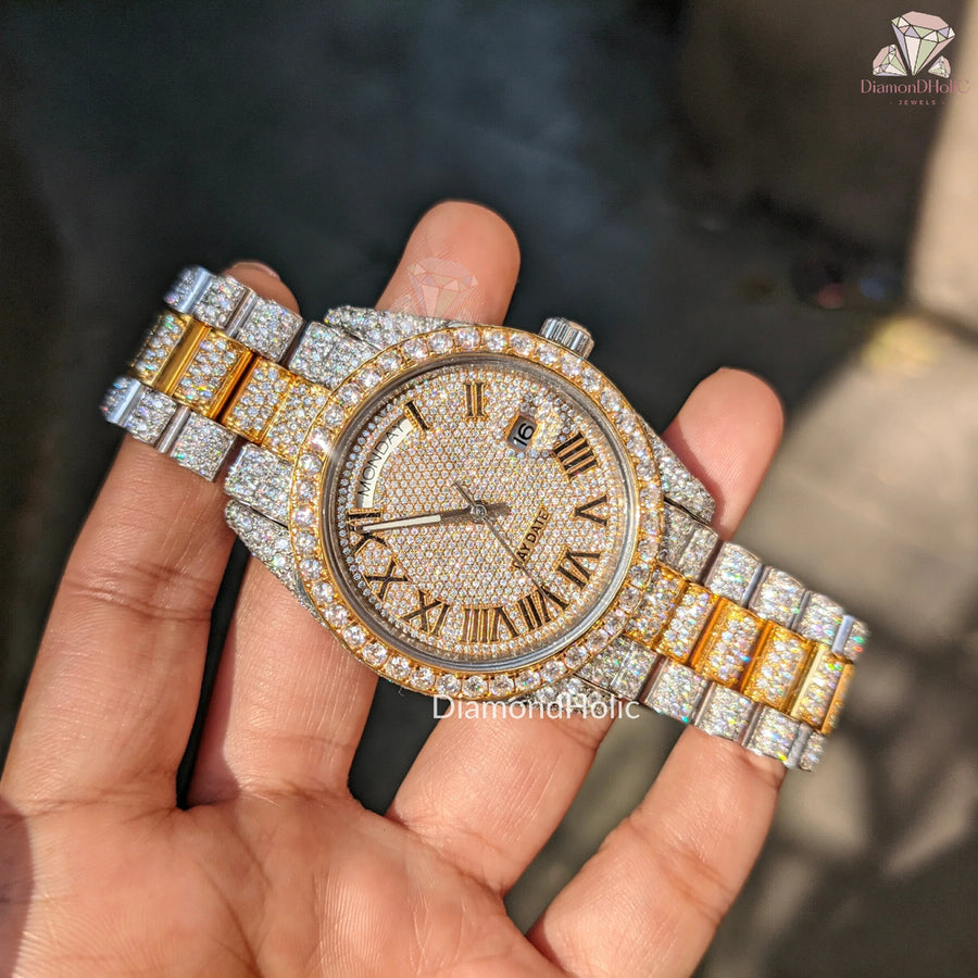 Yellow Tone Iced Out Unisex Watch
