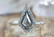 Kite Cut Halo Salt and Natural Diamond Ring Set - Matching Wedding Band With Natural Diamond