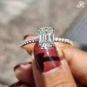 Emerald Cut Moissanite Ring | Moissanite Solitaire Engagement Ring | Accent Diamond Wedding Band 