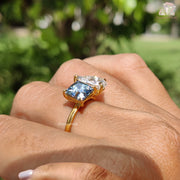 Toi Et Moi Two Solitaire Moissanite Diamond Ring - Royal Blue Princess Cut Moissanite Ring