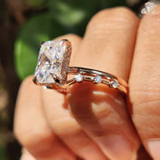 Hidden Halo Radiant Cut Moissanite Ring Set - Engagement Ring With Matching Wedding Band