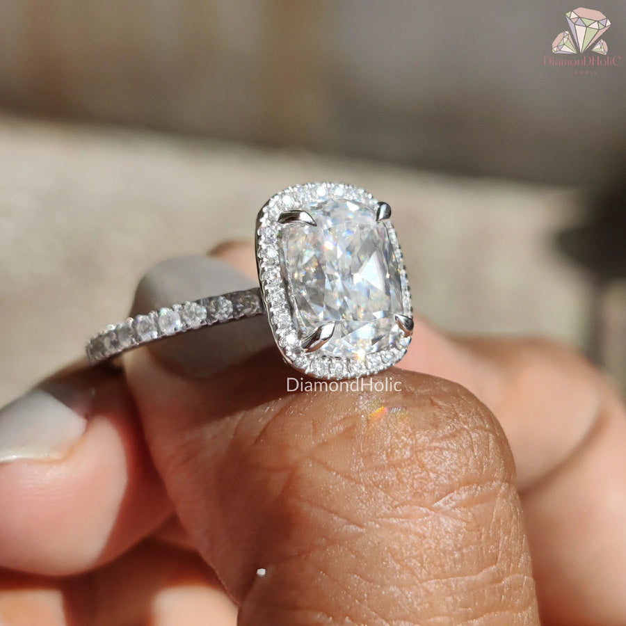 Cushion Cut Moissanite Halo Ring