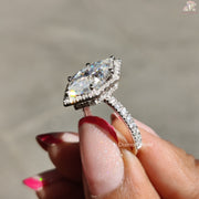 Dutch Marquise Diamond Engagement Ring, Hidden Halo Unique Style Moissanite Ring