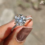 Solitaire Round Cut Moissanite Bridal Ring - Hidden Halo Ring With Pave Setting