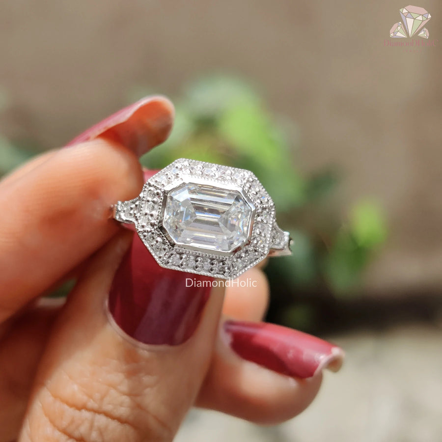 Moissanite Bezel Halo Anniversary Ring
