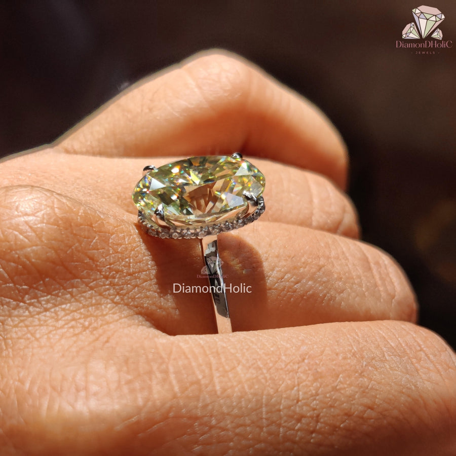 Canary Yellow Oval Cut Moissanite Ring - Solitaire Engagement Diamond Ring