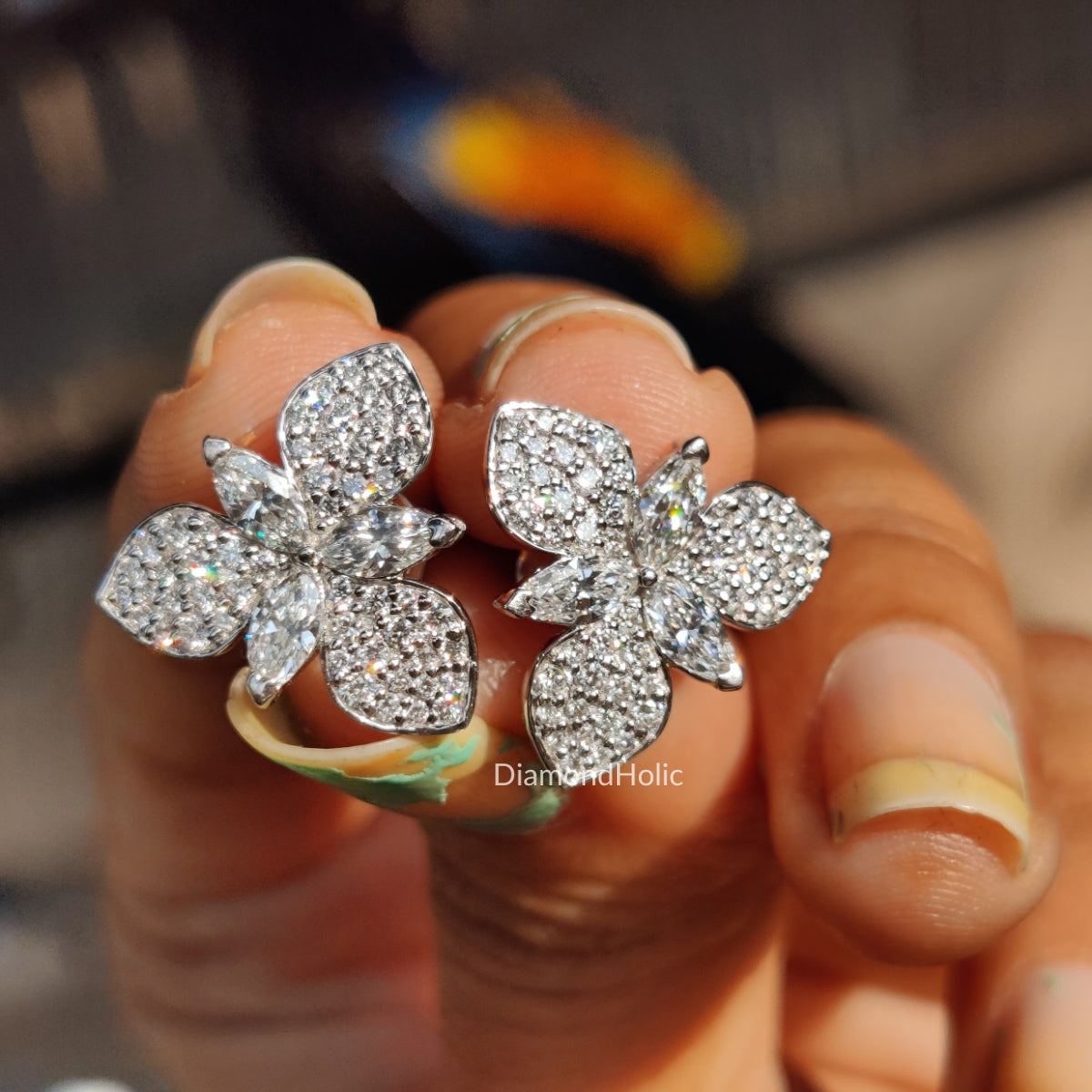 Elegant Flower Style Lab Grown Diamond Earrings: Marquise & Round Cuts