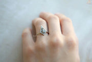 Kite Cut Halo Salt and Natural Diamond Ring Set - Matching Wedding Band With Natural Diamond