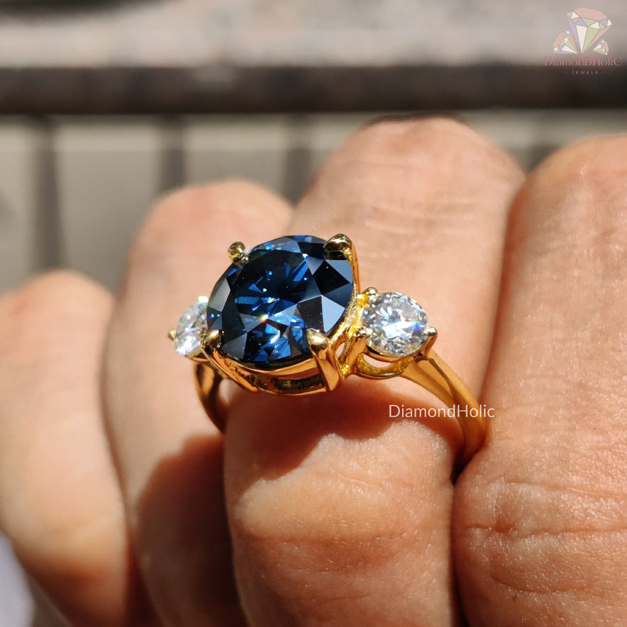 Timeless Moissanite Band | Classic Blue Diamond Ring | Luxury Wedding Anniversary Ring 