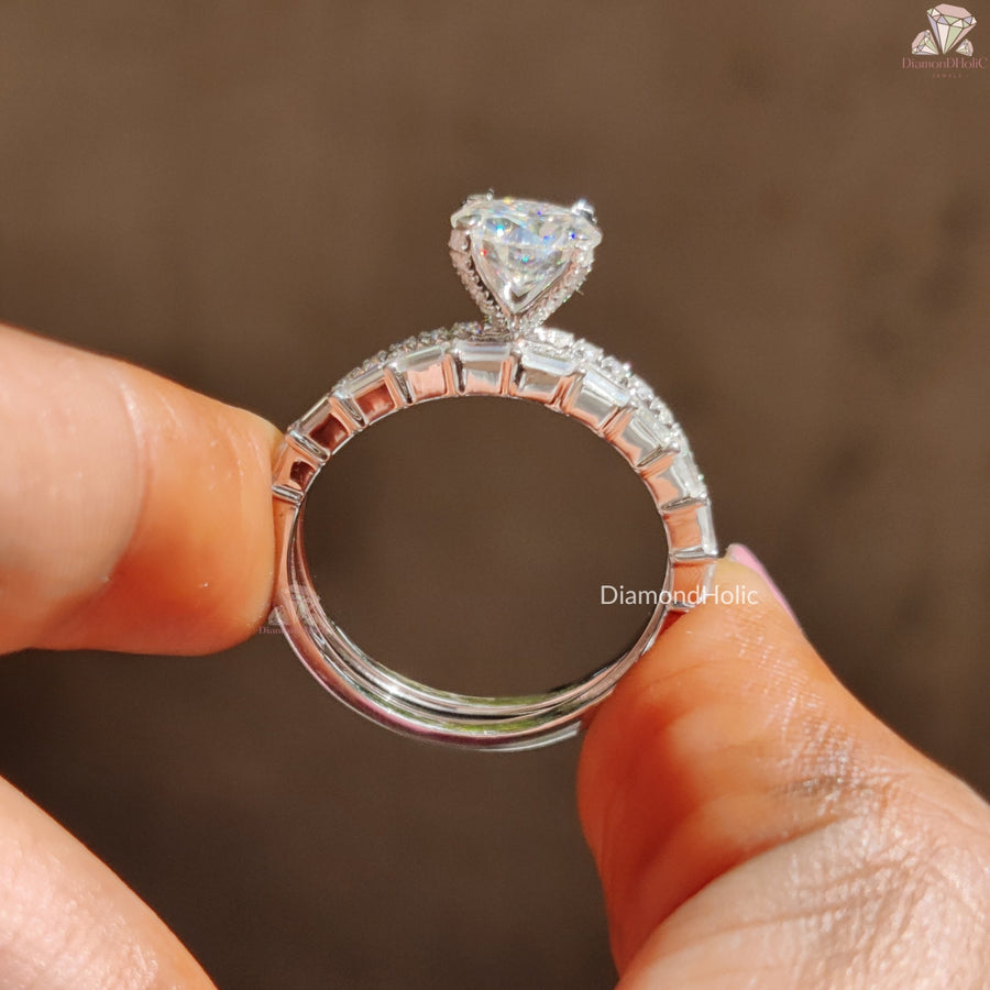 Baguette Cut Moissanite Ring Set