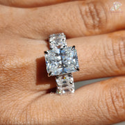 Radiant Cut Moissanite With Sparkling Radiant Eternity Shank, Classic Engagement Ring