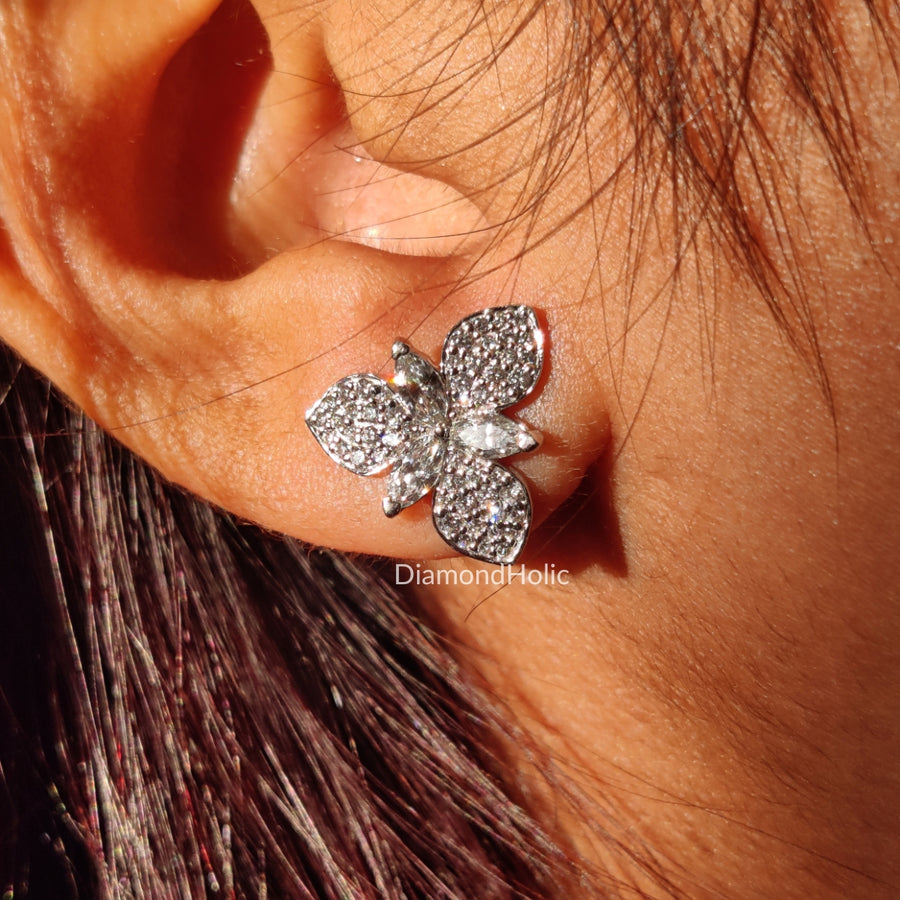 Elegant Flower Style Lab Grown Diamond Earrings: Marquise & Round Cuts