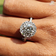 Sparkling Round Cut Moissanite Halo Engagement Ring With Pave Setting