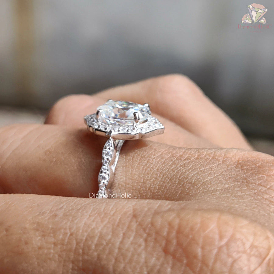 Moissanite Halo Proposal Ring
