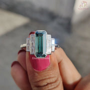 Elongated Emerald Cut Moissanite Ring, Emerald Color Moissanite Diamond Gift For Her