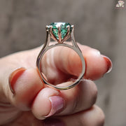 Portuguese Cut Round Moissanite Ring, Unique Green Moissanite Diamond Gift For Her