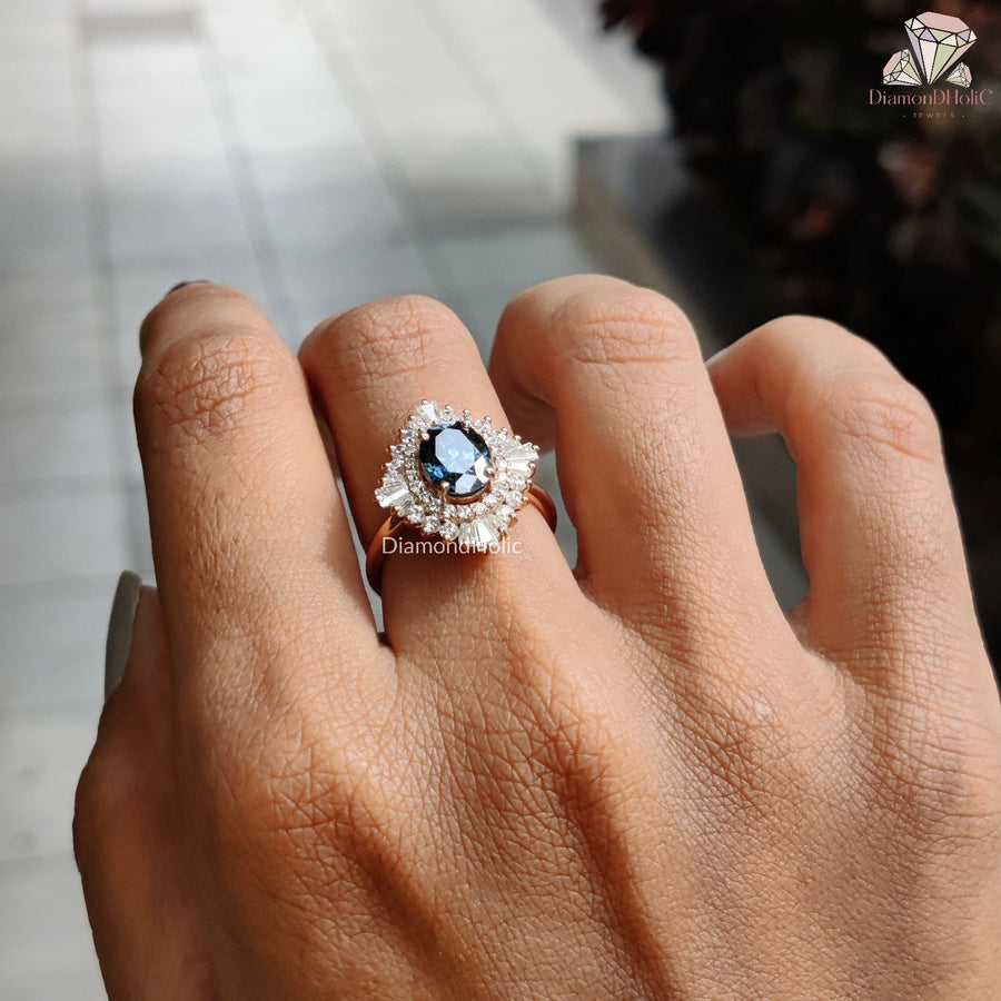 Luxury Royal Blue Moissanite Ring