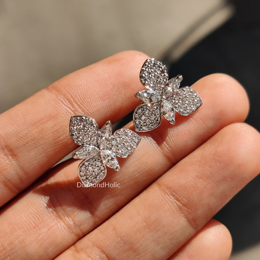 Elegant Flower Style Lab Grown Diamond Earrings: Marquise & Round Cuts