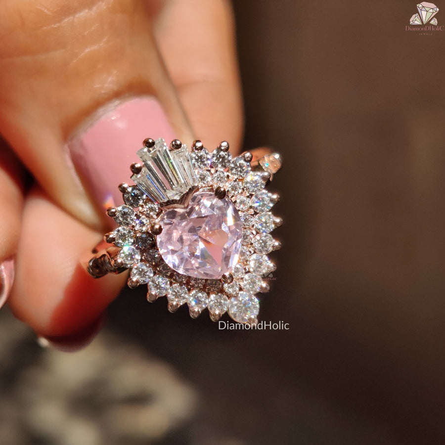 Morganite Heart Cut Halo Engagement Ring