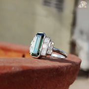 Elongated Emerald Cut Moissanite Ring, Emerald Color Moissanite Diamond Gift For Her