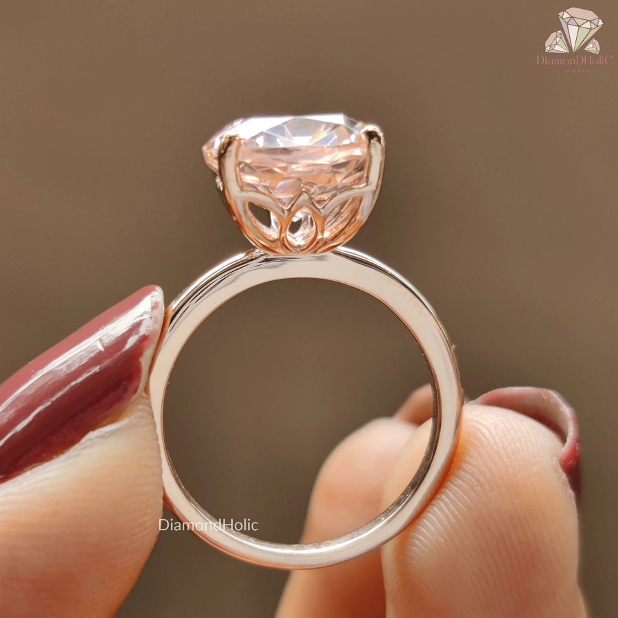 Stunning Morganite Cushion Cut Diamond Ring – Pink Color Sparkle