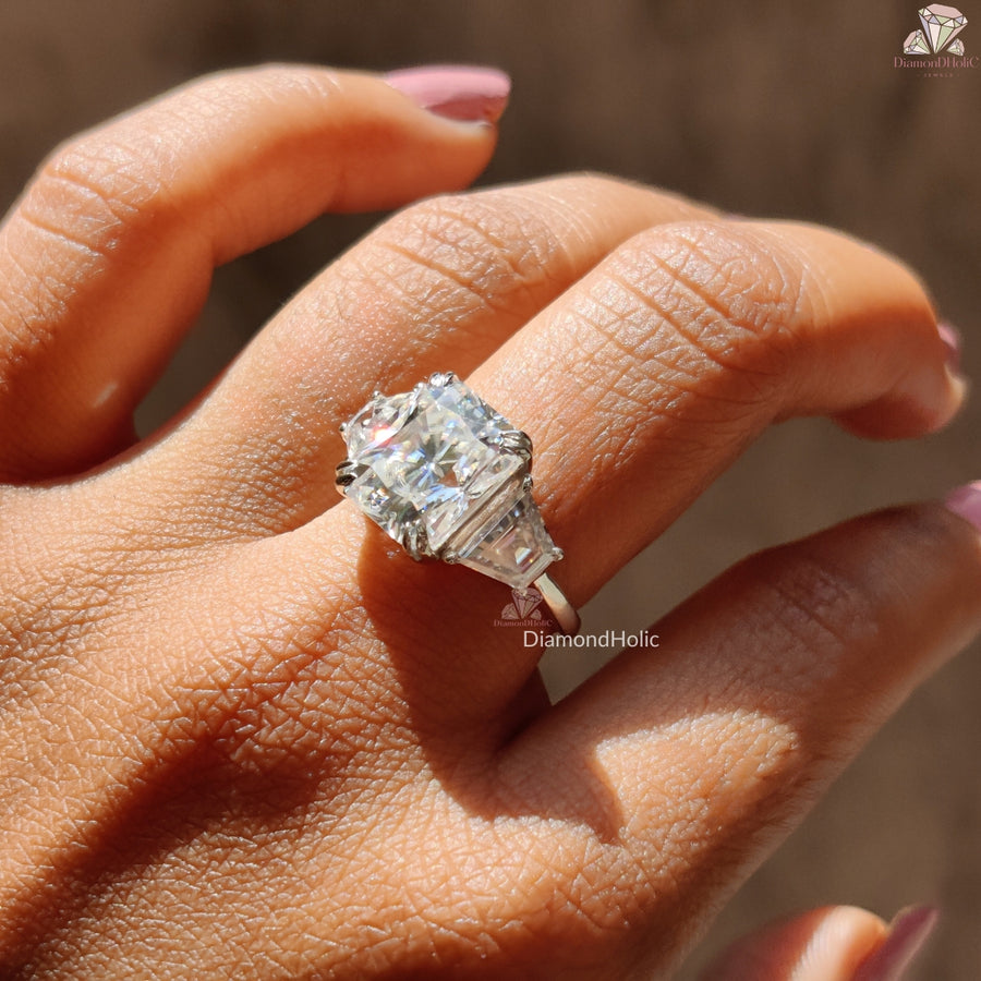 Moissanite Diamond Three Stone Ring