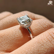 Elegant Gray Asscher Cut Moissanite Ring: Stunning Solitaire Design