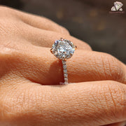 Solitaire Round Cut Moissanite Bridal Ring - Hidden Halo Ring With Pave Setting