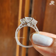 Three Stone Princess Cut Moissanite Cut, Vintage Style Filigree Setting Engagement Ring