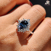 Royal Blue Oval Cut Moissanite Bridal Ring
