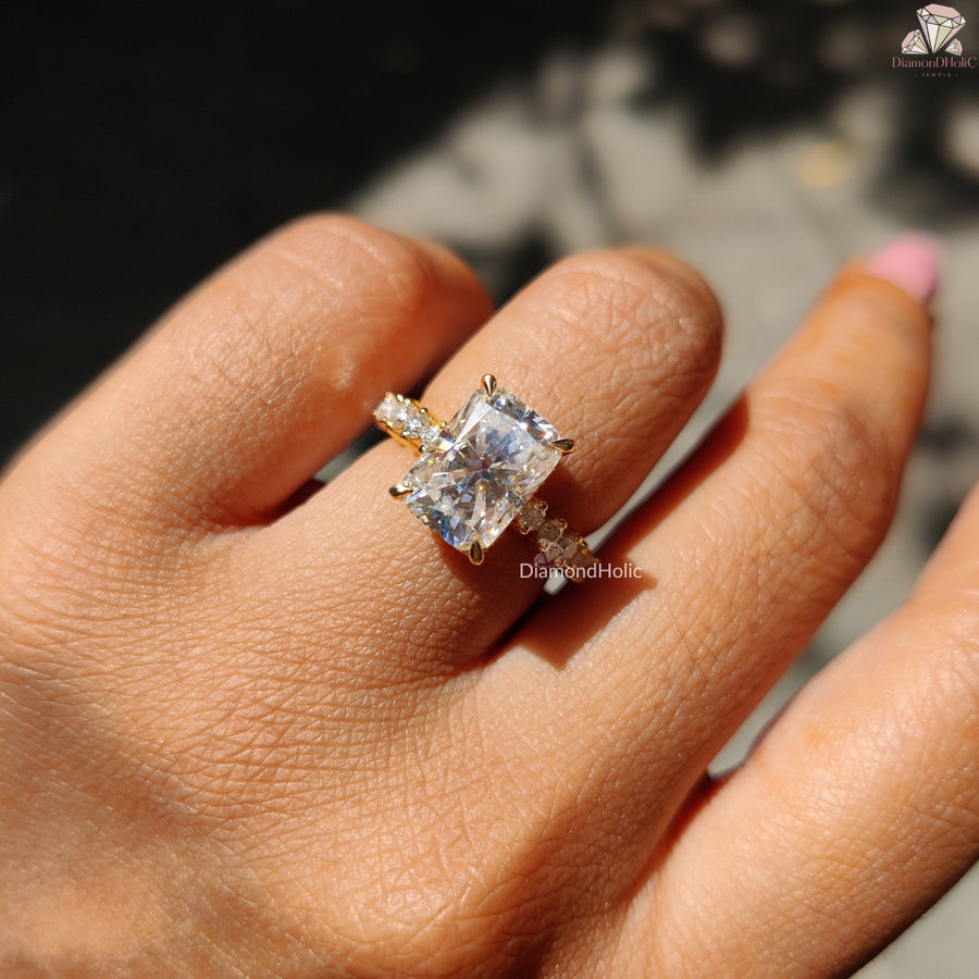 Moissanite Ring with Half Eternity Shank