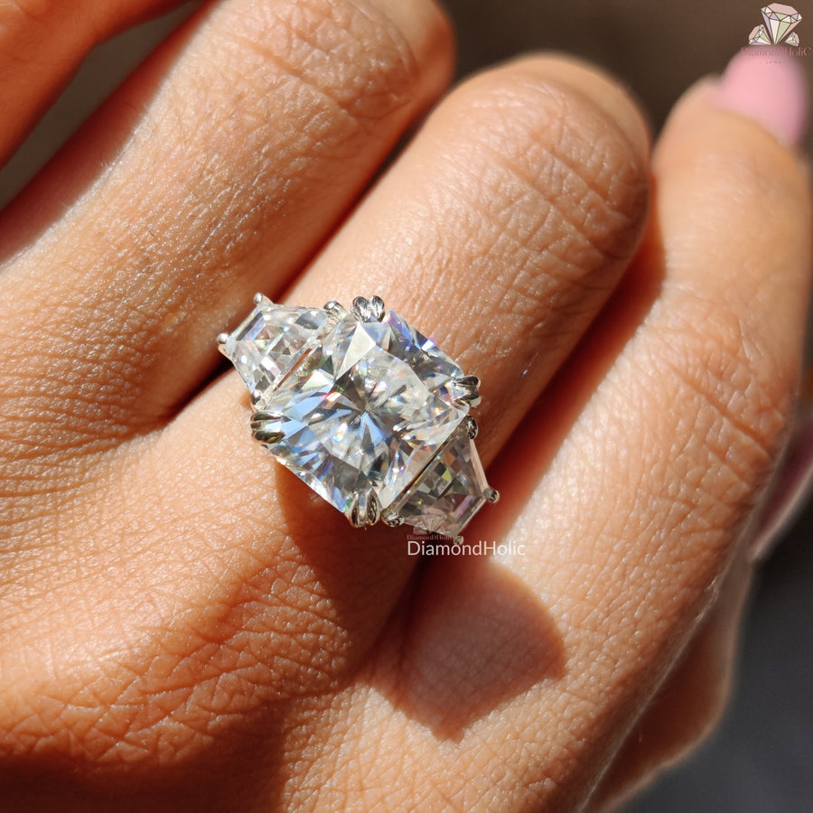 Radiant Cut Moissanite Three Stone Ring