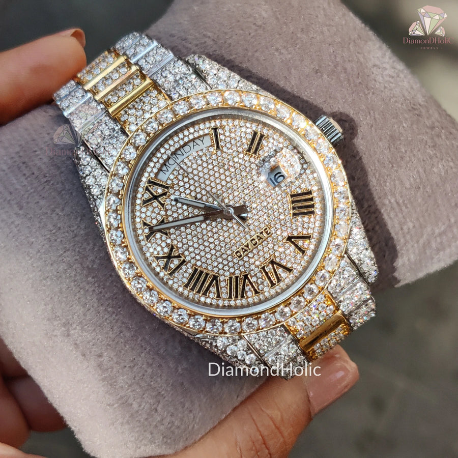 Fully Iced Out Roman Dial Watch
