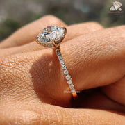 Solitaire Round Cut Moissanite Bridal Ring - Hidden Halo Ring With Pave Setting