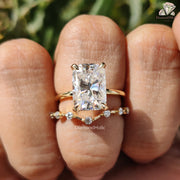 Hidden Halo Radiant Cut Moissanite Ring Set - Engagement Ring With Matching Wedding Band