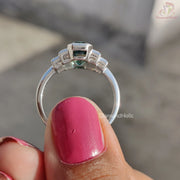 Elongated Emerald Cut Moissanite Ring, Emerald Color Moissanite Diamond Gift For Her