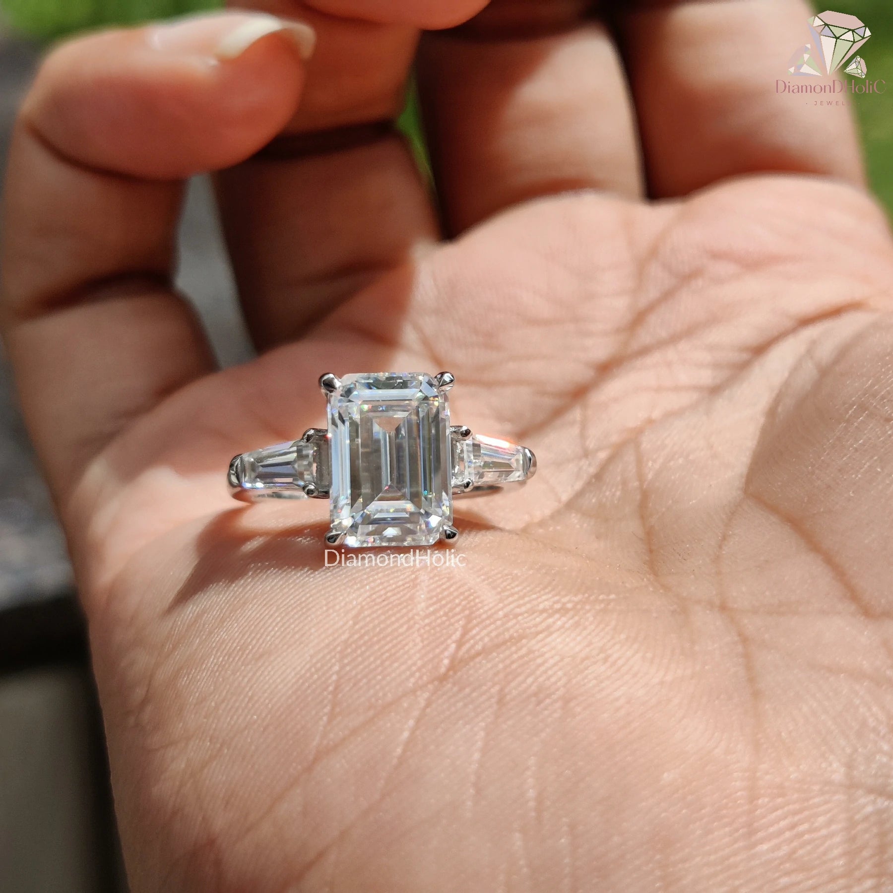  Emerald Cut Moissanite Ring,