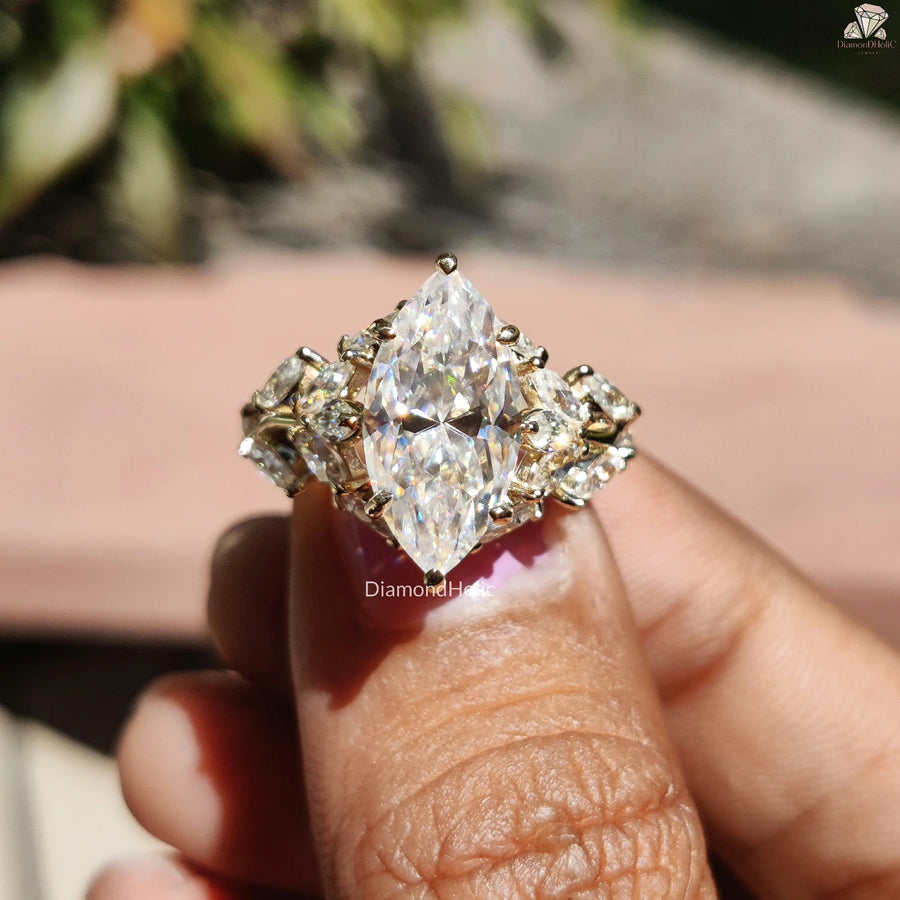 Marquise Cut Moissanite Engagement Ring, Nature Inspired Moissanite Ring