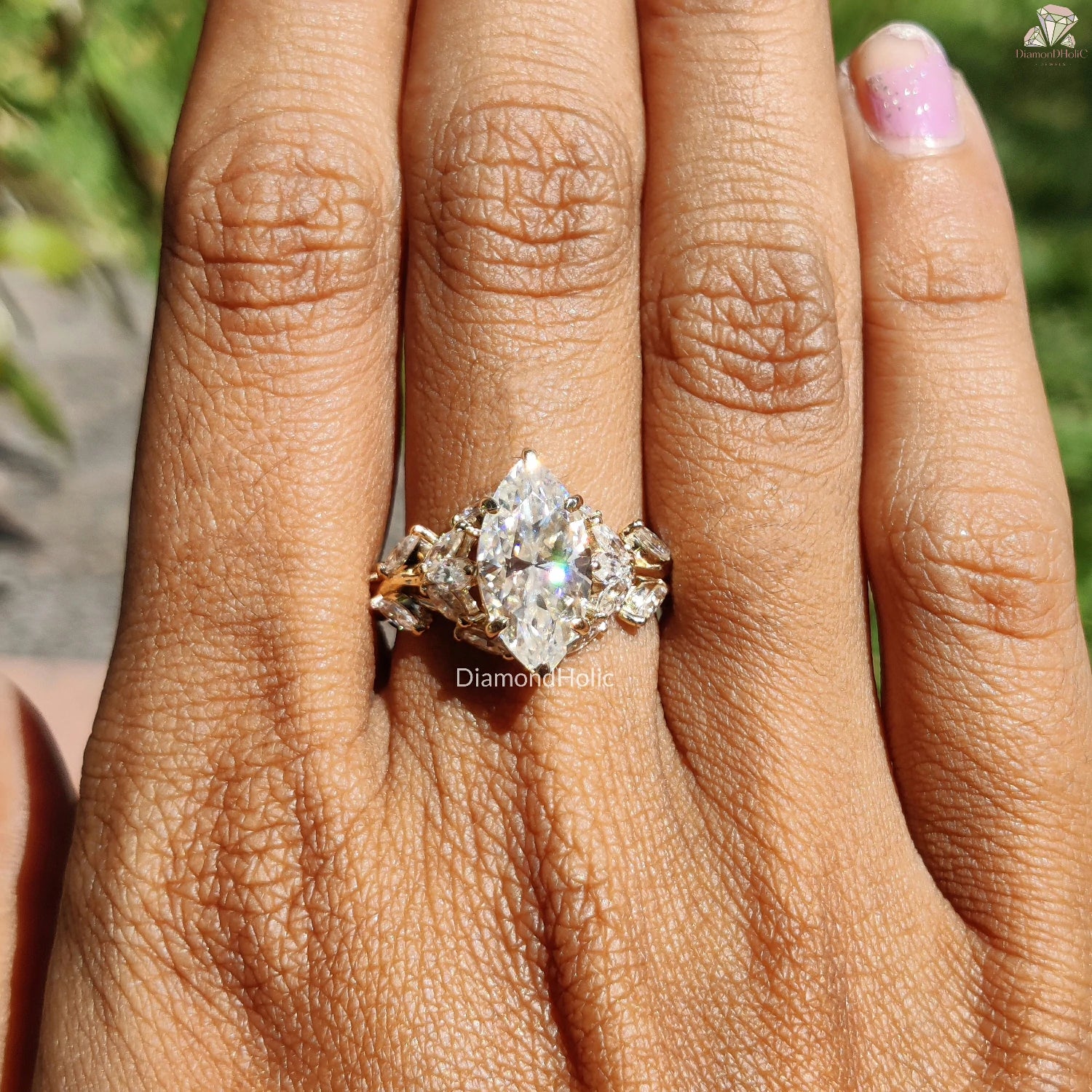 Marquise Cut Moissanite Engagement Ring, Nature Inspired Moissanite Ring