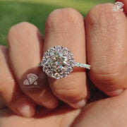 Sparkling Round Cut Moissanite Halo Engagement Ring With Pave Setting