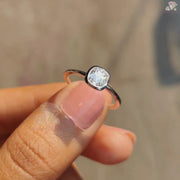 Old European Cut Moissanite Ring - Solitaire Bezel Setting Cushion Cut Engagement Ring