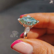 Cyan Blue Marquise Cut Moissanite Ring, Three Stone Christmas Gift For Her