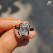 Solitaire Bezel Setting Emerald Cut Moissanite Engagement Ring