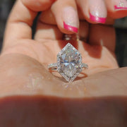 Dutch Marquise Diamond Engagement Ring, Hidden Halo Unique Style Moissanite Ring