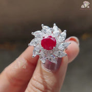 Stunning Ruby Moissanite Halo Ring