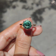 Portuguese Cut Round Moissanite Ring, Unique Green Moissanite Diamond Gift For Her